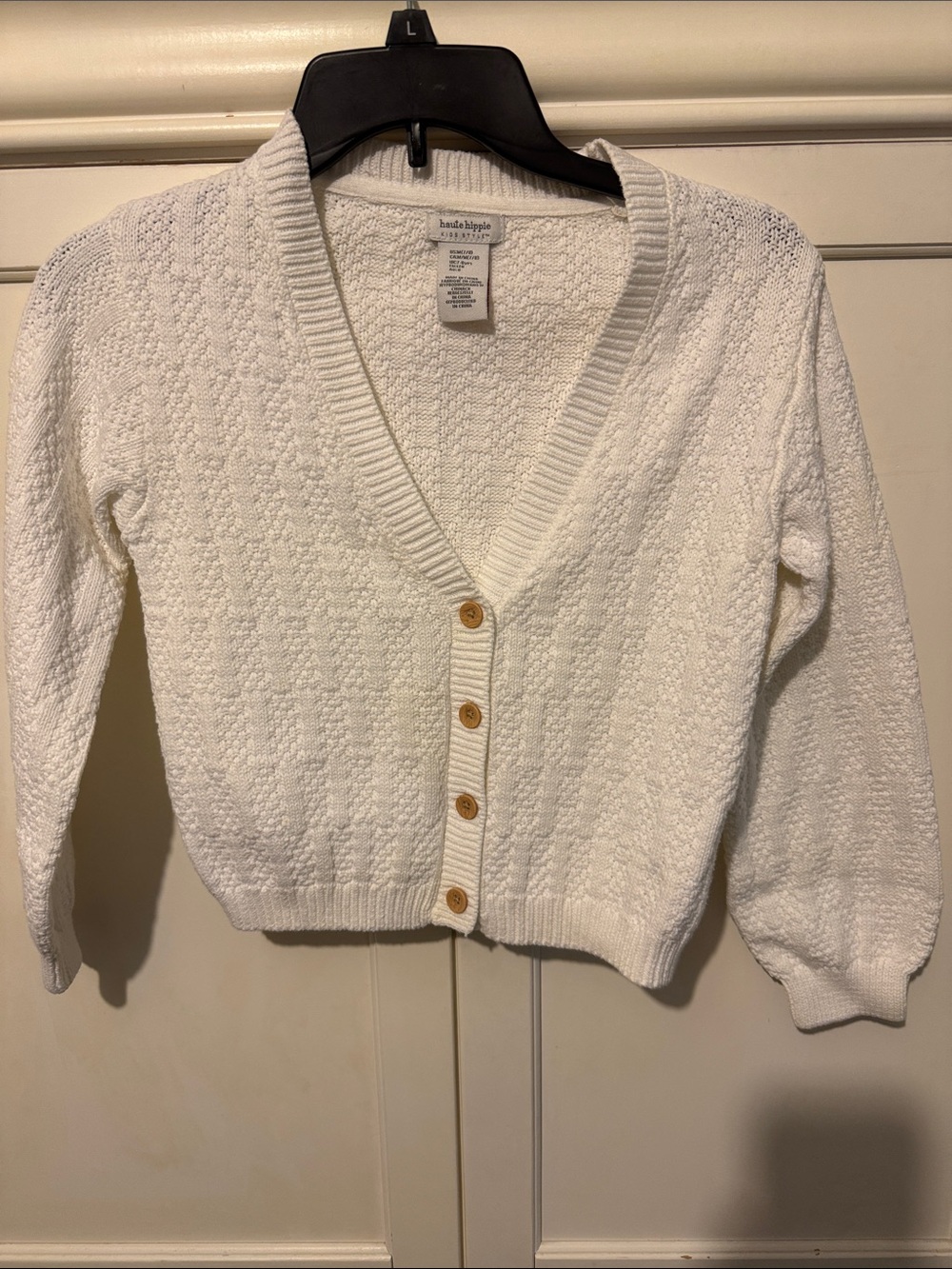 Haute Hippie girls Cream Textured V-Neck Button Cardigan